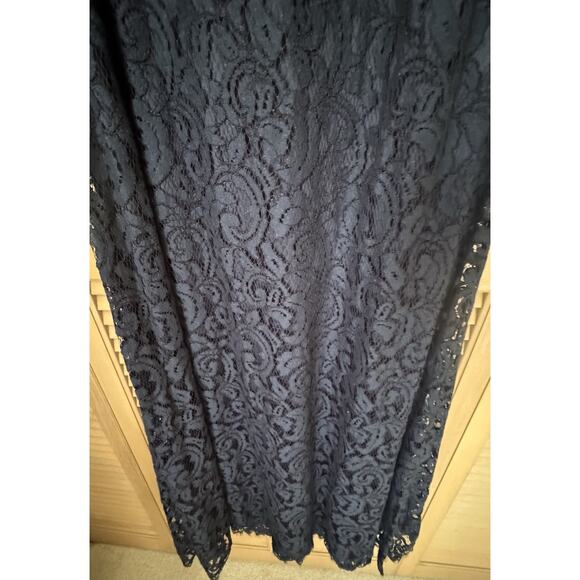 Tadashi Shoji NWOT 3/4 Sleeve Navy blue Lace Belted Waist Sz 14 Evening Dress - Picture 6 of 7